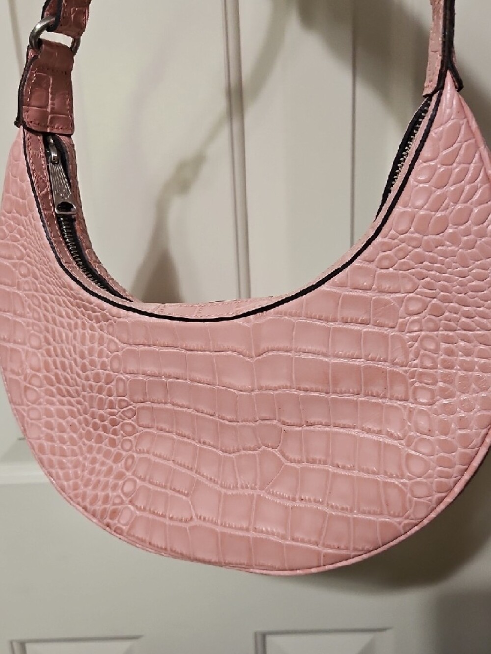 Patricia Nash Pink Croc-Embossed Crescent Crossbody Bag - Picture 2 of 11